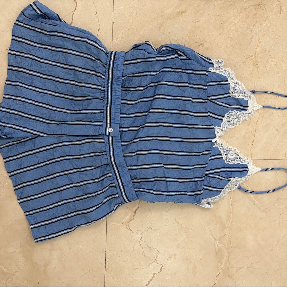 Zara Blue and Black Striped Lace Romper